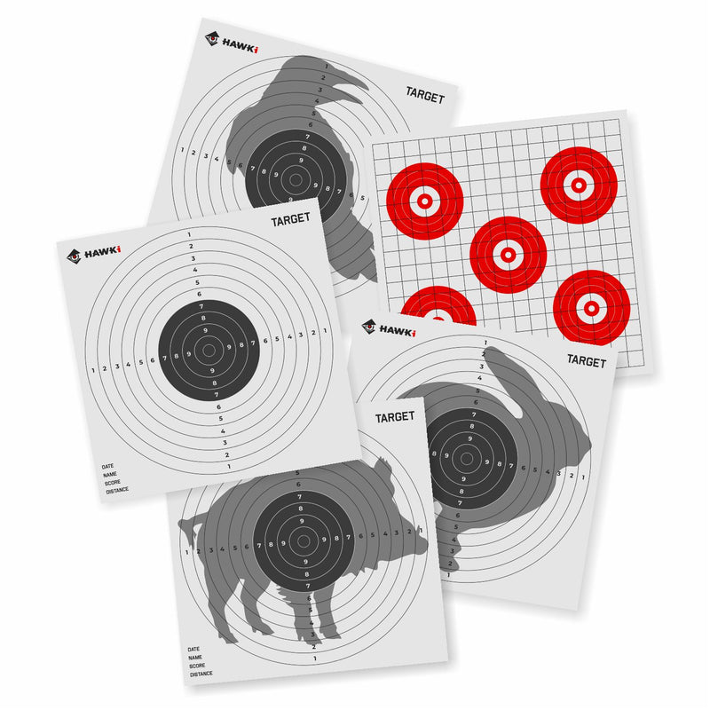 Hawki Paper Target Shooting Targets, Square 9.8x9.8in or 6.7x6.7in, Targets for Airguns/Air Rifles (100 Count)