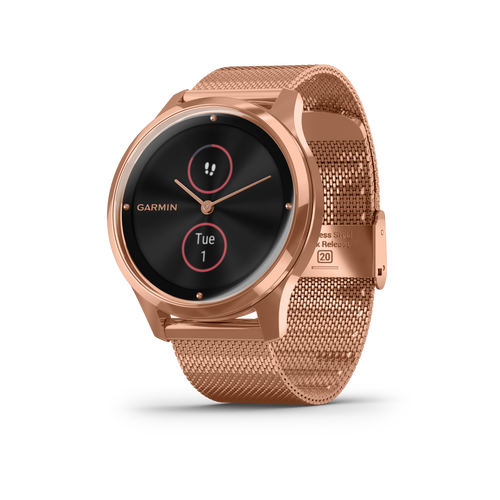 Garmin Vivomove Luxe Smartwatch (18K Rose Gold PVD Stainless Steel Case with Rose Gold Milanese Band)