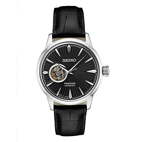 Seiko Men's Presage Automatic Cocktail Time Black Dial Leather Band Dress Watch - Model: SSA359