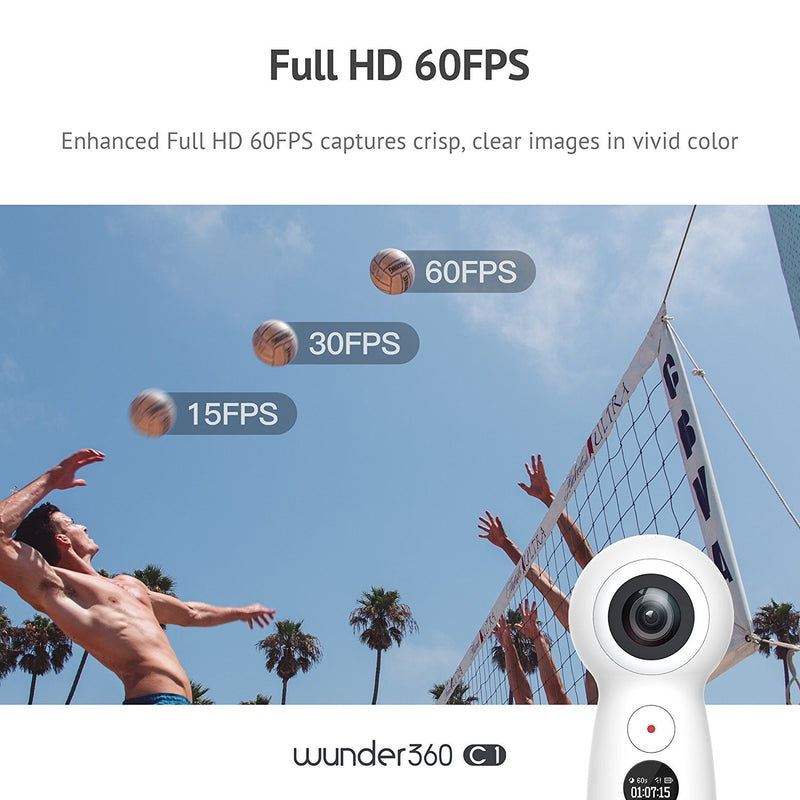Wunder360 4K Capable Action Camera 360 VR Video Camera 360 Degree Camera Panoramic Dual-Lens High Resolution