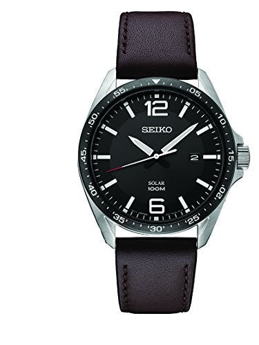 Seiko Men's 'SPORT' Quartz Stainless Steel and Leather Dress Watch, Color:Brown (Model: SNE487)