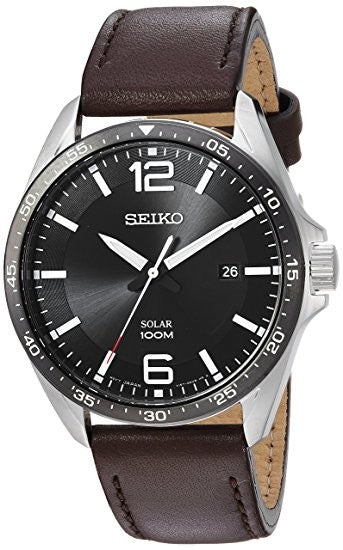 Seiko Men's 'SPORT' Quartz Stainless Steel and Leather Dress Watch, Color:Brown (Model: SNE487)