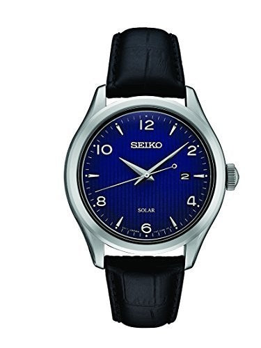Seiko Men's ' Quartz Stainless Steel and Leather Dress Watch, Color:Black (Model: SNE491)