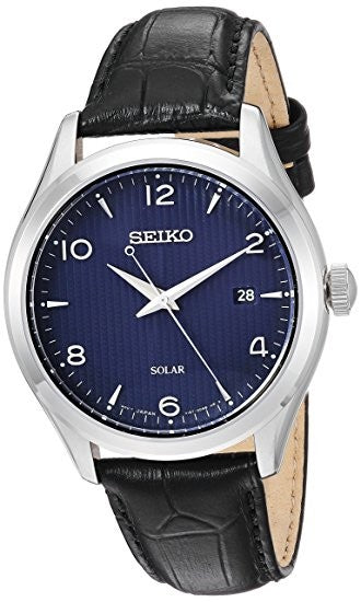 Seiko Men's ' Quartz Stainless Steel and Leather Dress Watch, Color:Black (Model: SNE491)